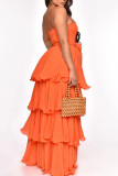 Tangerine Элегантный однотонный лоскутный бинт с воланами Спагетти-бретельки Длинные платья Платья