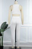 Bianco Casual Abbigliamento sportivo Patchwork solido Piega O Collo senza maniche Due pezzi