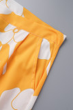 Collo cardigan patchwork stampa casual giallo tre quarti tre pezzi