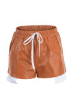 Mörkbrun Sexig Solid Patchwork Vanlig hög midja Konventionella enfärgade shorts