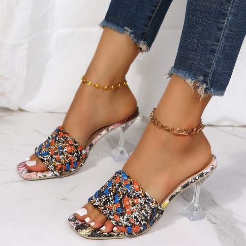 Black Casual Patchwork Printing Square Out Door Shoes (Heel Height 3.94in)