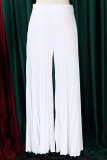 Blue Casual Solid Patchwork Fold High Waist Straight Solid Color Bottoms