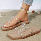Cream White Casual Patchwork Beading Square Comfortable Shoes