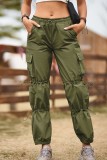 Pantalon de couleur unie conventionnel à taille haute et à cordon de serrage uni vert armée
