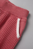 Rosa Lässige Sportbekleidung Einfachheit Einfarbig Kontrast POLO-Kragen Kurzarm Zweiteiler