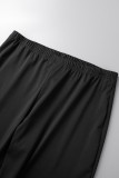 Patchwork di fasciatura solida casual nera con cintura fuori dalla spalla Plus Size Due pezzi