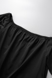 Patchwork de vendaje sólido informal negro con cinturón fuera del hombro de talla grande de dos piezas