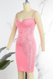 Розовое сексуальное горячее бурение, горячая дрель, платье-слинг на бретелях со спагетти, платья