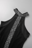 Robes de jupe crayon de perceuse chaude patchwork solide noir sexy