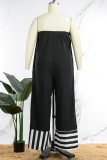 Black Sexy Striped Patchwork Solid Patchwork Strapless Straight Jumpsuits