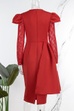 Robes de jupe en une étape à col rond décontractées rouges