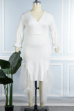 Белое сексуальное вечернее простое формальное твердое лоскутное платье с V-образным вырезом и бальным платьем