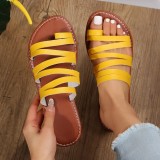 Zapatos cómodos redondos de color sólido de patchwork casual amarillo