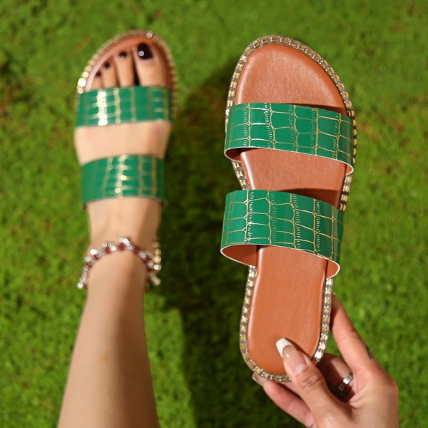 Зеленые повседневные лоскутные контрастные круглые удобные туфли