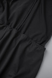 Bandage solide de simplicité sexy évidé couleur unie col asymétrique combinaisons maigres noir