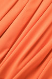 Oranje casual gestreepte patchwork rugloze U-hals mouwloos tweedelig
