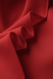 Красные повседневные однотонные лоскутные платья с круглым вырезом и юбкой на один шаг