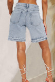 Babyblå Casual Street Solid Hollow Out Patchwork Vanliga jeansshorts