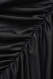Schwarze sexy Party Solide durchsichtige Falten Hot Drill Solid Color One Shoulder Wrapped Rock Kleider