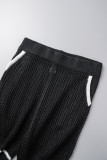 Roupa esportiva casual preta Simplicidade sólida cor sólida contraste gola POLO manga curta duas peças