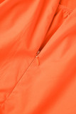 Oranje Grote maten Informeel Vakantie Eenvoud Effen Effen kleur Spaghettibandjes A-lijn