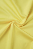 Macacão reto amarelo casual de bandagem sólida com decote em V