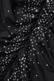 Vestidos de festa pretos sexy transparentes transparentes dobrados a quente cor sólida vestidos de um ombro com saia enrolada
