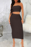 Black Sexy Solid Patchwork Strapless Sleeveless Two Pieces