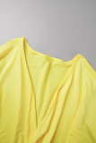 Pagliaccetti dritti con scollo a V patchwork in tinta unita casual giallo