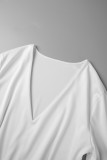 Blanc Sexy Party Simplicité Formelle Solide Patchwork Maille V Cou Robe De Bal Robes
