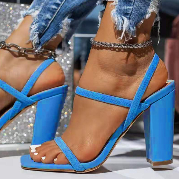 Sapatos casuais de patchwork azul claro de cor sólida com cunha quadrada (altura do salto 3.94 pol.)