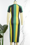Green Sexy Casual Print Slit O Neck Short Sleeve Dress