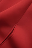 Rode casual effen patchwork O-hals eenstaps rokjurken