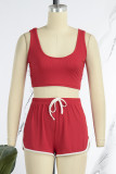 Abbigliamento sportivo casual rosso rosa Solid Basic con scollo a V senza maniche in due pezzi