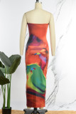 Цветное сексуальное повседневное длинное платье без бретелек с принтом на спине Платья