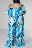 Rode casual print patchwork vouw off-shoulder jumpsuits in grote maten