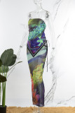 Цвет Сексуальная повязка с принтом Пэчворк Прозрачная спина Асимметричная без бретелек Без рукавов Из двух частей