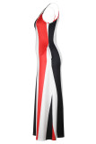 ブラック カジュアル バケーション シンプル プリント ポケット スパゲッティ ストラップ ランタン ドレス ドレス