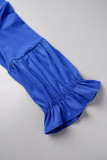 Bleu Sexy Party Simplicité Formelle Solide Patchwork Maille V Cou Robe De Bal Robes