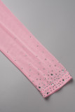 Розовый Sexy Party Solid Tassel See-through Sequined Hot Drill V-образным вырезом с длинным рукавом из двух частей