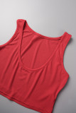 Rote lässige Sportbekleidung, einfarbig, ärmellos, zweiteilig mit V-Ausschnitt