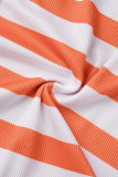 Оранжевый Повседневная полоска Пэчворк Открытая спина U-образный вырез Без рукавов Из двух частей