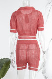 Roze Casual Sportkleding Eenvoud Effen Effen Kleur Contrast POLO-kraag Korte mouw Tweedelig