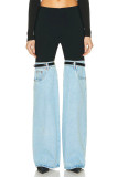 Jeans in denim regolari a vita alta a contrasto patchwork casual blu nero