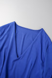 Azul sexy fiesta simplicidad formal sólido patchwork malla v cuello vestido de bola vestidos