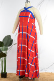 Rode Sexy Plaid Print Pocket V-hals bedrukte jurkjurken