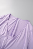 Purple Casual Daily Solid Pocket Basic U Neck Long Dress Plus Size