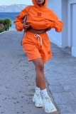 Orange Casual Letter Basic Hooded Collar Long Sleeve Two Pieces