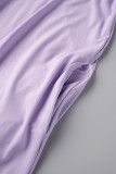 Фиолетовый Повседневные Повседневные Твердые Карманы Базовое длинное платье с U-образным вырезом Большие размеры