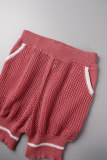 Rosa Casual Sportkläder Enkelhet Enslik Enfärgad Kontrast POLO krage Kort ärm Två delar
